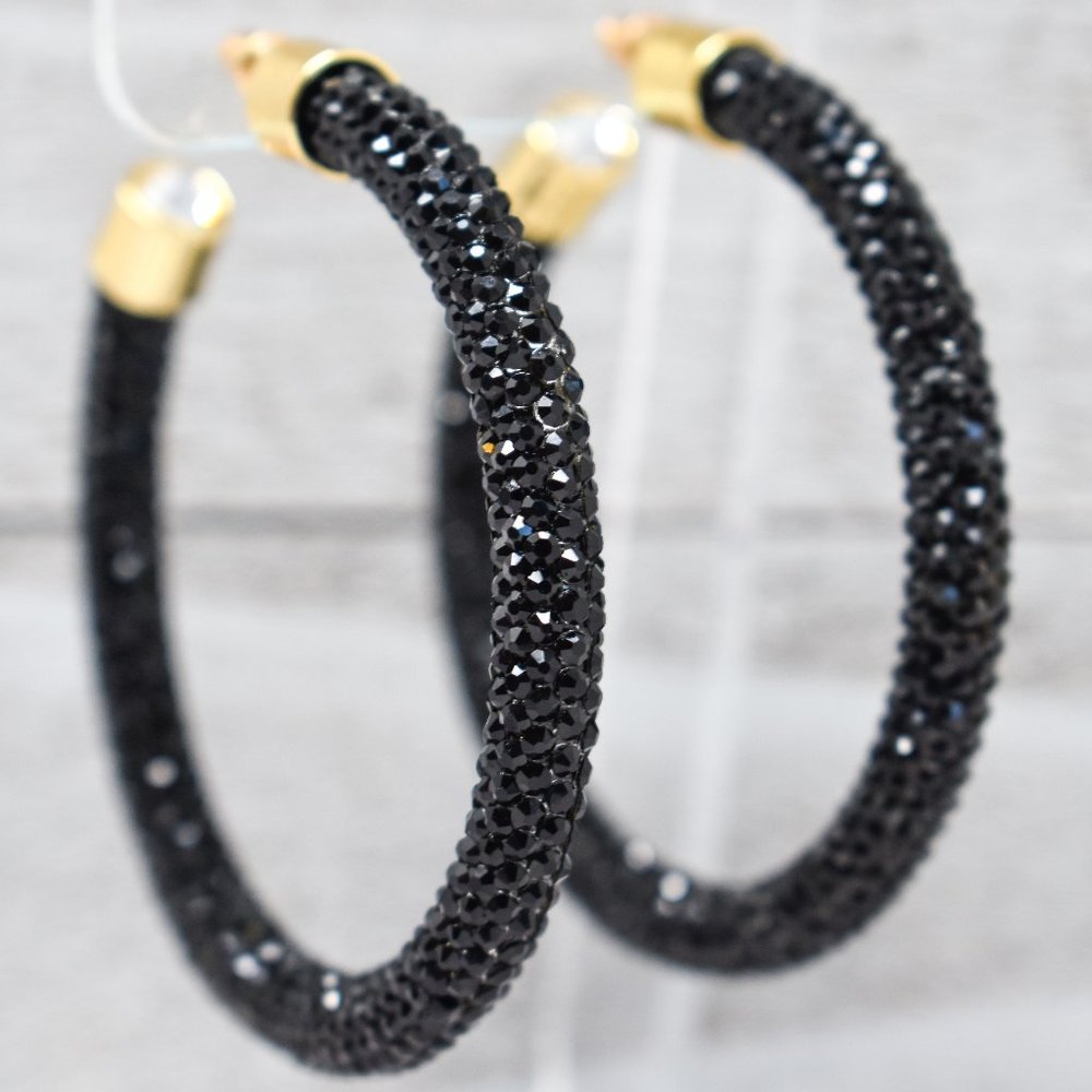 2.5" Black Resin Pave Rhinestone Wrap Hoop Earring